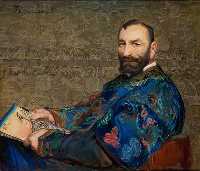 Retrato de Feliks Jasienski con chaqueta azul de Leon Wyczokowski